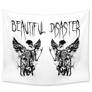 BOGO Skeleton with wings beautiful disaster black and white tapestry poster emo